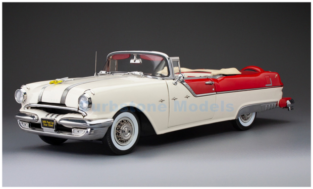 Product 1:18 | Sunstar 5058 | Pontiac Star Chief Open Convertible Caste Gray and Bolero Red 1955