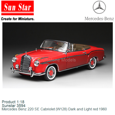 Product 1:18 | Sunstar 3594 | Mercedes Benz 220 SE Cabriolet (W128) Dark and Light red 1960