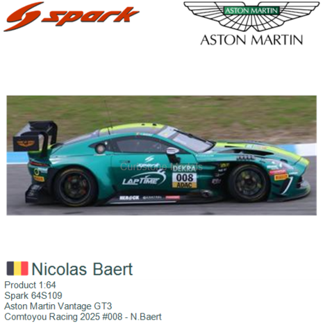 Product 1:64 | Spark 64S109 | Aston Martin Vantage GT3 | Comtoyou Racing 2025 #008 - N.Baert