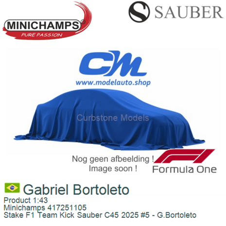 Product 1:43 | Minichamps 417251105 | Stake F1 Team Kick Sauber C45 2025 #5 - G.Bortoleto