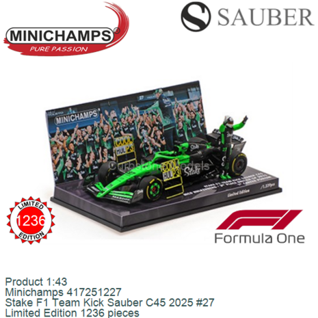 Product 1:43 | Minichamps 417251227 | Stake F1 Team Kick Sauber C45 2025 #27