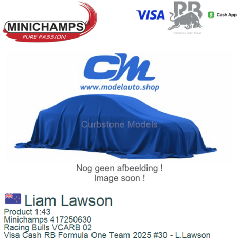 Product 1:43 | Minichamps 417250630 | Racing Bulls VCARB 02 | Visa Cash RB Formula One Team 2025 #30 - L.Lawson