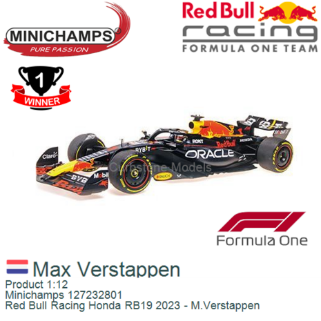 Product 1:12 | Minichamps 127232801 | Red Bull Racing Honda RB19 2023 - M.Verstappen