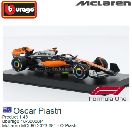 Product 1:43 | Bburago 18-38088P | McLaren MCL60 2023 #81 - O.Piastri