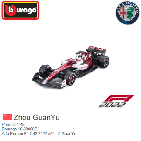 Product 1:43 | Bburago 18-38068Z | Alfa Romeo F1 C42 2022 #24 - Z.GuanYu