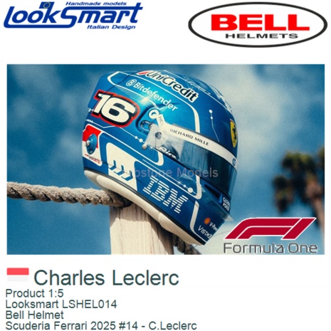 Product 1:5 | Looksmart LSHEL014 | Bell Helmet | Scuderia Ferrari 2025 #14 - C.Leclerc