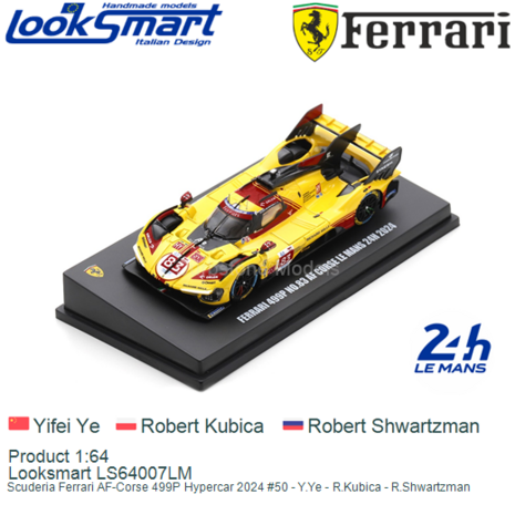 Product 1:64 | Looksmart LS64007LM | Scuderia Ferrari AF-Corse 499P Hypercar 2024 #50 - Y.Ye - R.Kubica - R.Shwartzman