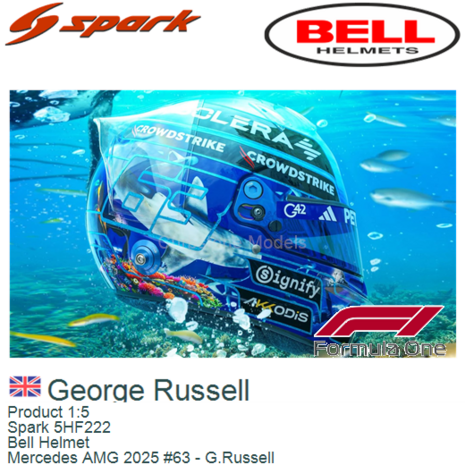 Product 1:5 | Spark 5HF222 | Bell Helmet | Mercedes AMG 2025 #63 - G.Russell