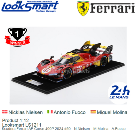 Product 1:12 | Looksmart LS1211 | Scudera Ferrari AF Corse 499P 2024 #50 - N.Nielsen - M.Molina - A.Fuoco