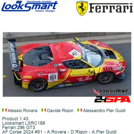Product 1:43 | Looksmart LSRC188 | Ferrari 296 GT3 | AF Corse 2024 #51 - A.Rovera - D.Rigon - A.Pier Guidi
