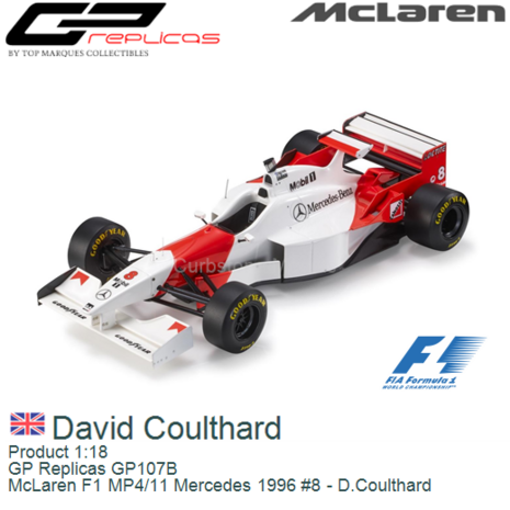Product 1:18 | GP Replicas GP107B | McLaren F1 MP4/11 Mercedes 1996 #8 - D.Coulthard