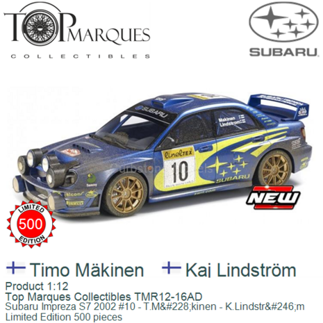 Product 1:12 | Top Marques Collectibles TMR12-16AD | Subaru Impreza S7 2002 #10 - T.M&#228;kinen - K.Lindstr&#246;m