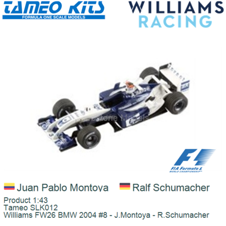 Product 1:43 | Tameo SLK012 | Williams FW26 BMW 2004 #8 - J.Montoya - R.Schumacher