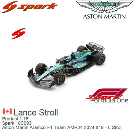 Product 1:18 | Spark 18S993 | Aston Martin Aramco F1 Team AMR24 2024 #18 - L.Stroll