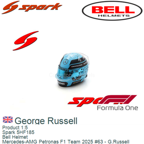 Product 1:5 | Spark 5HF185 | Bell Helmet | Mercedes-AMG Petronas F1 Team 2025 #63 - G.Russell