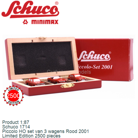 Product 1:87 | Schuco 1714 | Piccolo HO set van 3 wagens Rood 2001