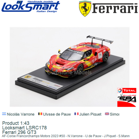 Product 1:43 | Looksmart LSRC178 | Ferrari 296 GT3 | AF-Corse Francorchamps Motors 2023 #50 - N.Varrone - U.de Pauw - J.Piquet 