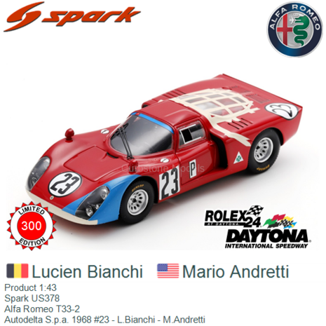 Product 1:43 | Spark US378 | Alfa Romeo T33-2 | Autodelta S.p.a. 1968 #23 - L.Bianchi - M.Andretti