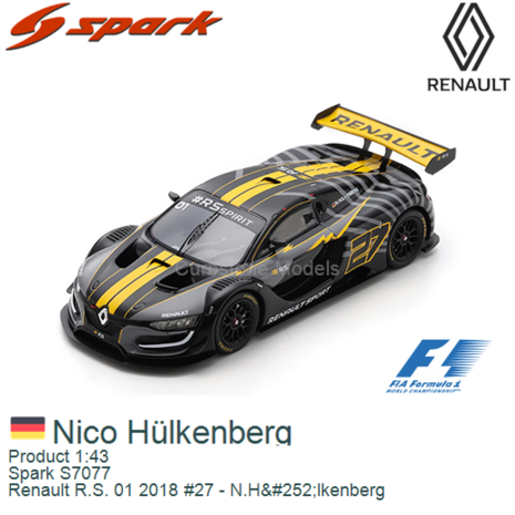 Product 1:43 | Spark S7077 | Renault R.S. 01 2018 #27 - N.H&#252;lkenberg