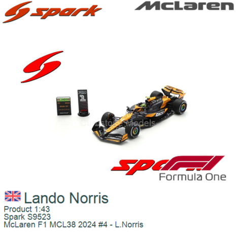 Product 1:43 | Spark S9523 | McLaren F1 MCL38 2024 #4 - L.Norris