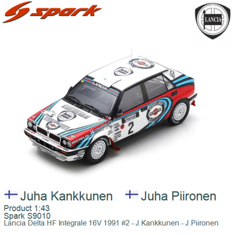 Product 1:43 | Spark S9010 | Lancia Delta HF Integrale 16V 1991 #2 - J.Kankkunen - J.Piironen