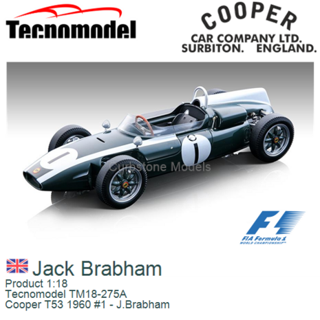 Product 1:18 | Tecnomodel TM18-275A | Cooper T53 1960 #1 - J.Brabham