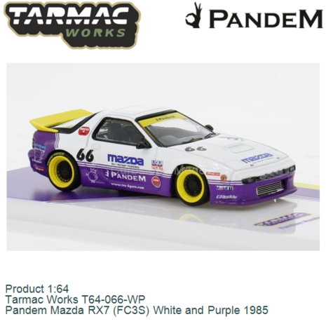 Product 1:64 | Tarmac Works T64-066-WP | Pandem Mazda RX7 (FC3S) White and Purple 1985