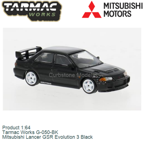 Product 1:64 | Tarmac Works G-050-BK | Mitsubishi Lancer GSR Evolution 3 Black