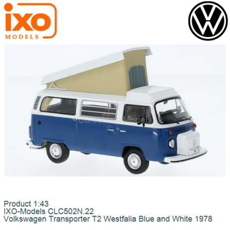 Product 1:43 | IXO-Models CLC502N.22 | Volkswagen Transporter T2 Westfalia Blue and White 1978