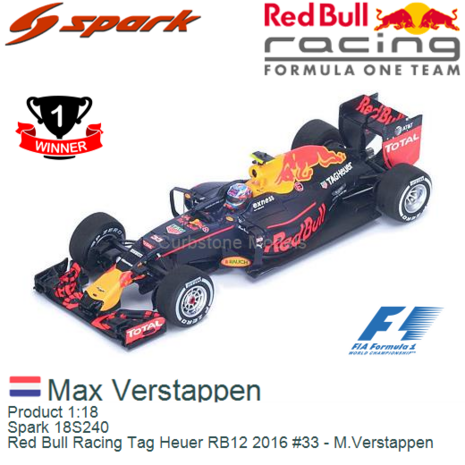 Product 1:18 | Spark 18S240 | Red Bull Racing Tag Heuer RB12 2016 #33 - M.Verstappen