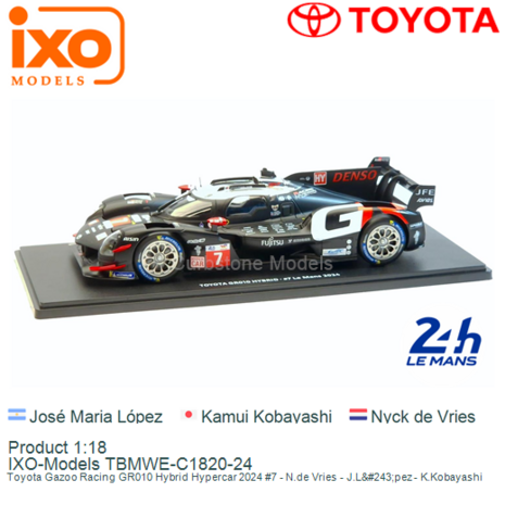 Product 1:18 | IXO-Models TBMWE-C1820-24 | Toyota Gazoo Racing GR010 Hybrid Hypercar 2024 #7 - N.de Vries - J.López - 