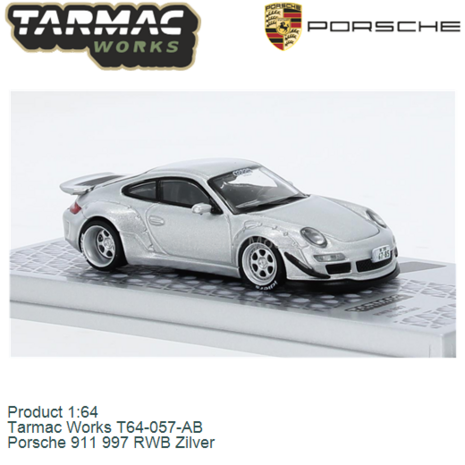 Product 1:64 | Tarmac Works T64-057-AB | Porsche 911 997 RWB Zilver