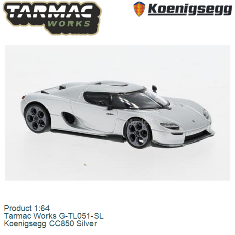 Product 1:64 | Tarmac Works G-TL051-SL | Koenigsegg CC850 Silver