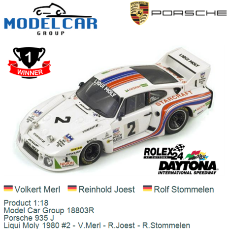 Product 1:18 | Model Car Group 18803R | Porsche 935 J | Liqui Moly 1980 #2 - V.Merl - R.Joest - R.Stommelen