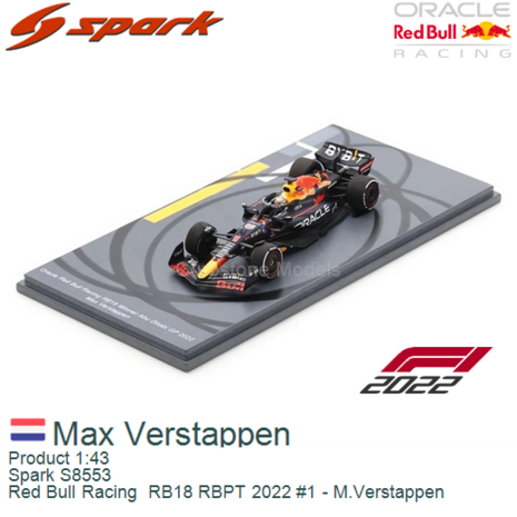 Product 1:43 | Spark S8553 | Red Bull Racing  RB18 RBPT 2022 #1 - M.Verstappen