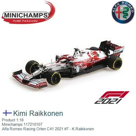 Product 1:18 | Minichamps 117210107 | Alfa Romeo Racing Orlen C41 2021 #7 - K.Raikkonen