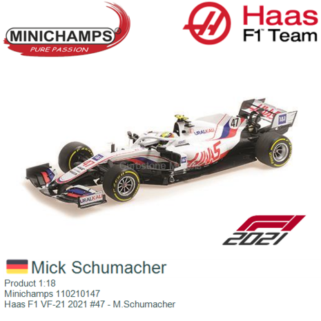 Product 1:18 | Minichamps 110210147 | Haas F1 VF-21 2021 #47 - M.Schumacher
