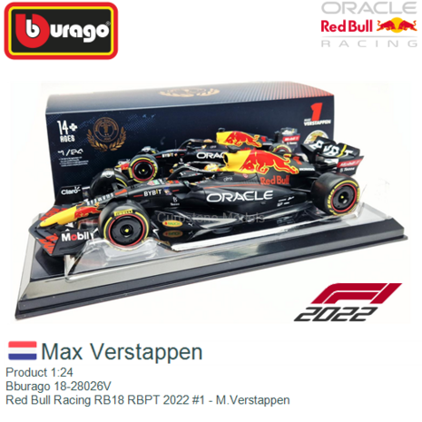 Product 1:24 | Bburago 18-28026V | Red Bull Racing RB18 RBPT 2022 #1 - M.Verstappen