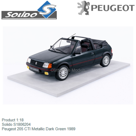 Product 1:18 | Solido S1806204 | Peugeot 205 CTI Metallic Dark Green 1989