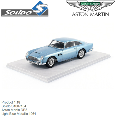 Product 1:18 | Solido S1807104 | Aston Martin DB5 | Light Blue Metallic 1964