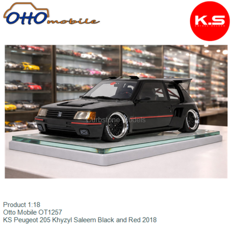 Product 1:18 | Otto Mobile OT1257 | KS Peugeot 205 Khyzyl Saleem Black and Red 2018
