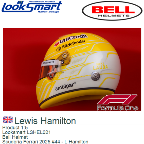 Product 1:5 | Looksmart LSHEL021 | Bell Helmet | Scuderia Ferrari 2025 #44 - L.Hamilton