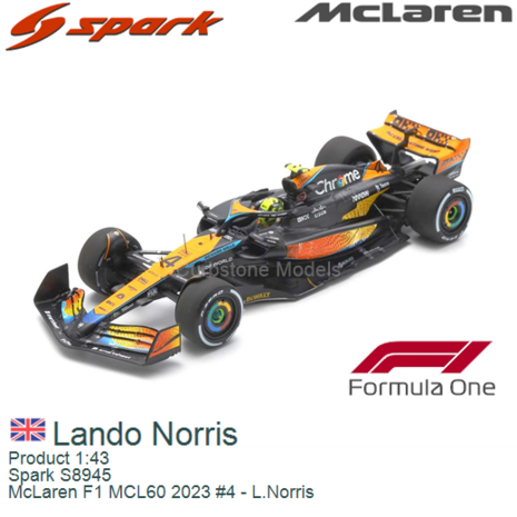 Product 1:43 | Spark S8945 | McLaren F1 MCL60 2023 #4 - L.Norris