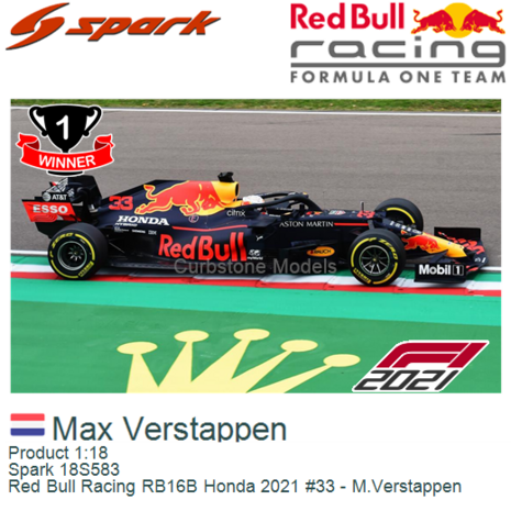 Product 1:18 | Spark 18S583 | Red Bull Racing RB16B Honda 2021 #33 - M.Verstappen
