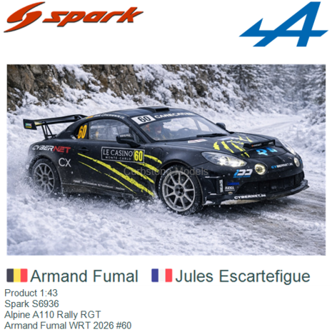 Product 1:43 | Spark S6936 | Alpine A110 Rally RGT | Armand Fumal WRT 2026 #60