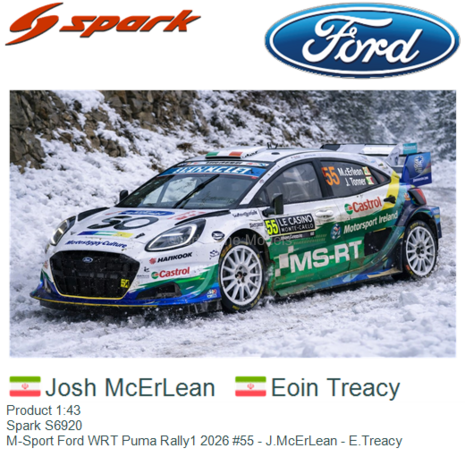 Product 1:43 | Spark S6920 | M-Sport Ford WRT Puma Rally1 2026 #55 - J.McErLean - E.Treacy
