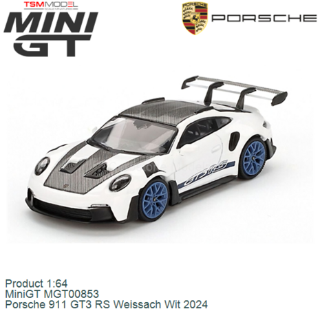 Product 1:64 | MiniGT MGT00853 | Porsche 911 GT3 RS Weissach Wit 2024