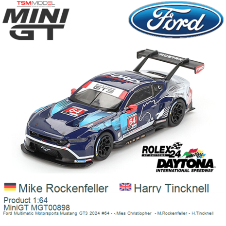 Product 1:64 | MiniGT MGT00898 | Ford Multimatic Motorsports Mustang GT3 2024 #64 - -.Mies Christiopher  - M.Rockenfeller - H.T
