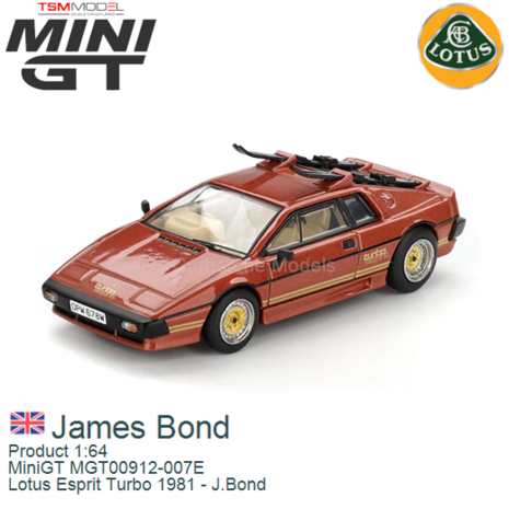 Product 1:64 | MiniGT MGT00912-007E | Lotus Esprit Turbo 1981 - J.Bond