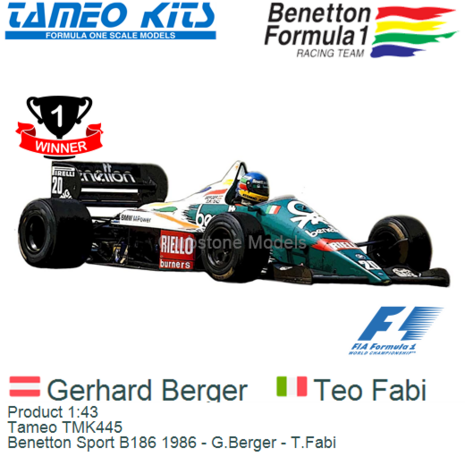 Product 1:43 | Tameo TMK445 | Benetton Sport B186 1986 - G.Berger - T.Fabi